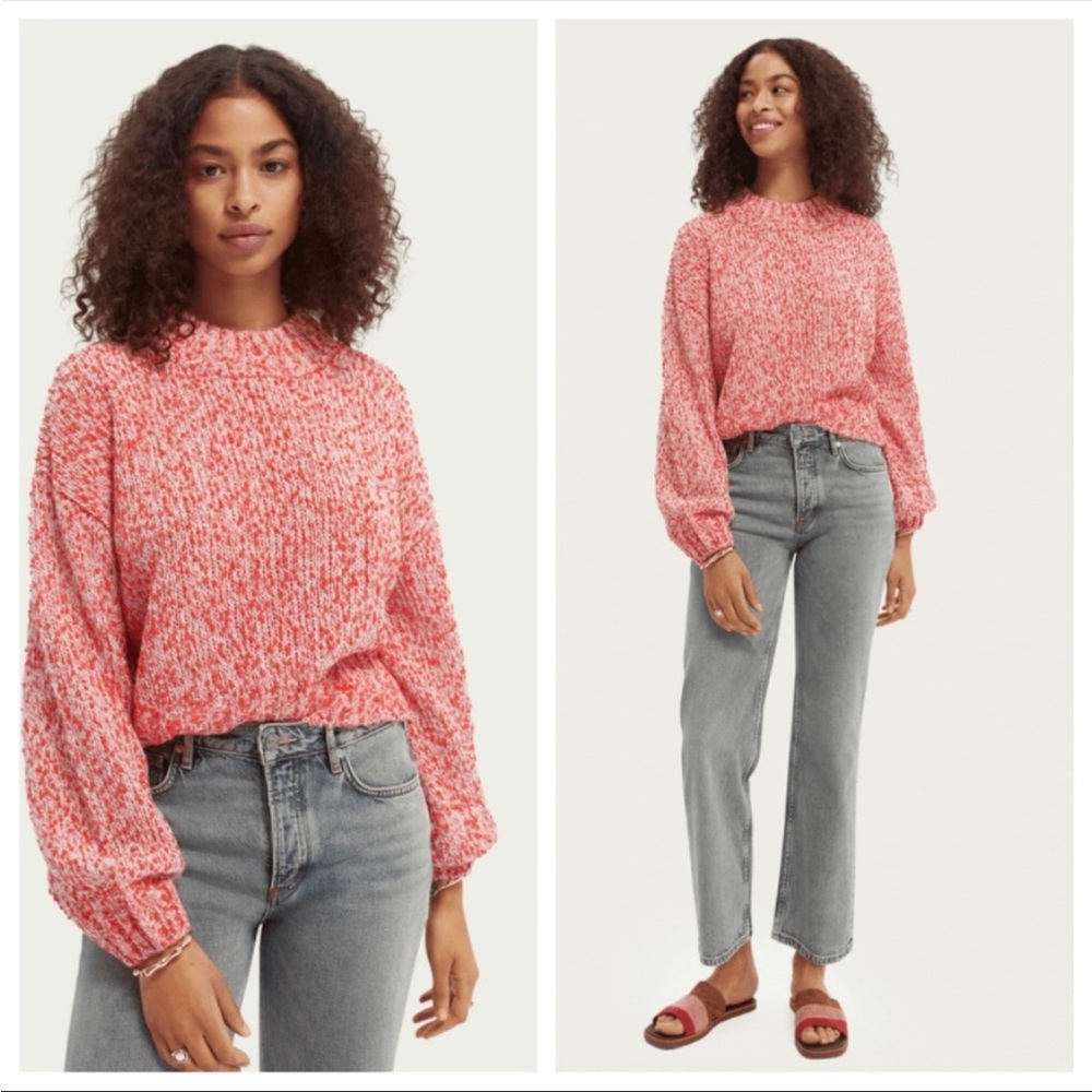 Scotch & Soda Pink Marled Balloon-Sleeve Knit Sweater